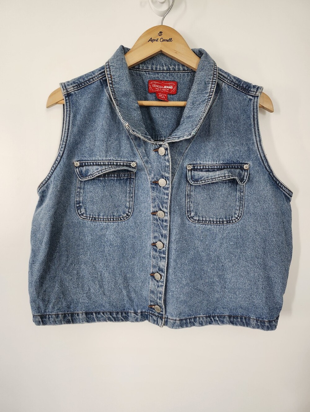 Vintage Venezia Women's Size 20 Country Western Cowgirl Denim Vest Medium Wash
